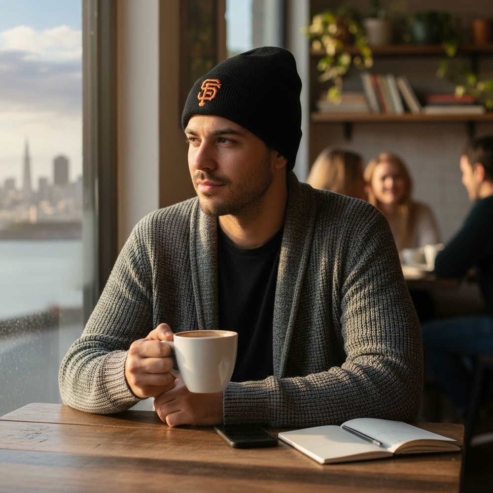 San Francisco Giants Cuffed Knit Black Beanie Orange Raised Embroidery Unisex SF